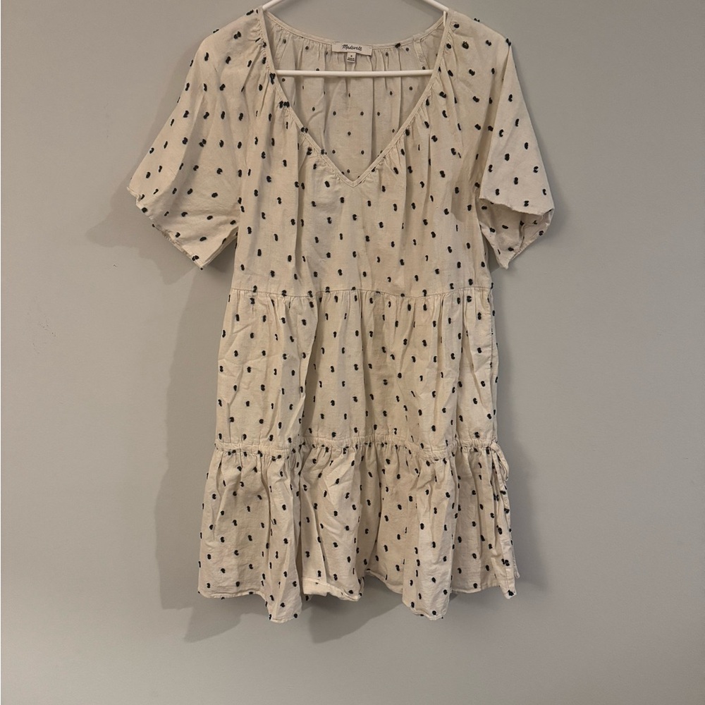 Madewell Cream Tiered Sundress with Flutter Sleeves